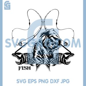 Fish Reaper Skull SVG, Skeleton Rod Reel Fishing Pole Car Boat Truck SVG