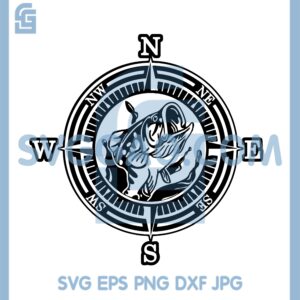 Fishing Compass Svg, Bass Fish Compass Svg, Fish Compass Svg