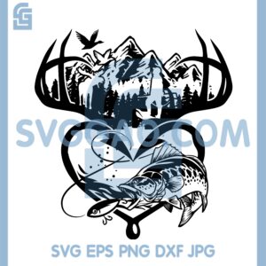 Fishing Hunting Mountains Svg, Deer And Hook Svg, Hunting And Fishing Svg
