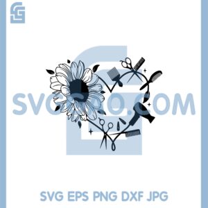 Flower Hair Heart Svg, Flower Hair Stylist Tools Svg, Sunflower Hair Stylist Svg