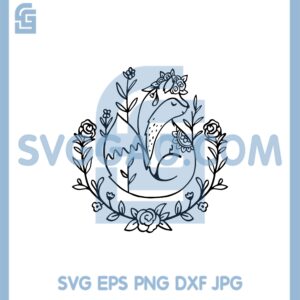 Fox Wreath Svg, Floral Fox  Wreath Svg, Fox Clipart Svg