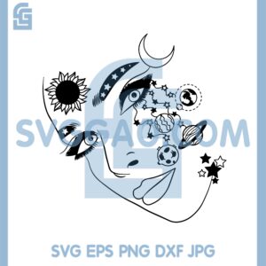 Girl Woman Face With Sunflower Svg, Galaxy Girl The Universe Svg
