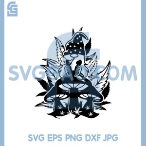 Gnome Mushroom Hands Cannabis Svg, Gnome Smoking Weed On Top of Mushroom Svg