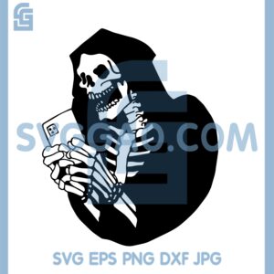 Grim Reaper Death Skull Svg, Skeleton Holding Phone Svg