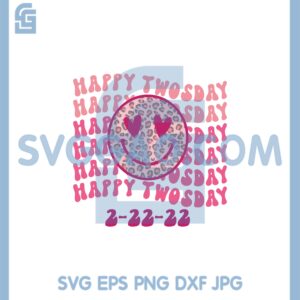 Happy Twosday Smiley Face Svg, Smiley Heart Pink 2 22 22 Svg