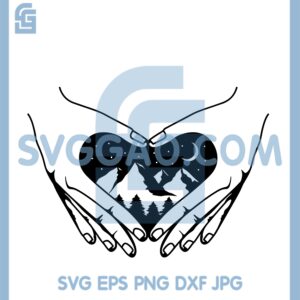 Heart Hand Camping Svg, Heart Hand Nature Svg, Nature Mountain Svg