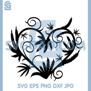 Heart Marijuana Plant Svg File, Heart Shape Cannabis Svg