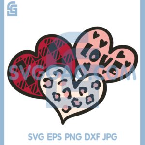 Hearts Leopard Svg, Three Hearts Svg, Leopard Valentine Svg