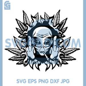 High As The Moon Svg, Smoking Cannabis Alien Middle Finger Svg