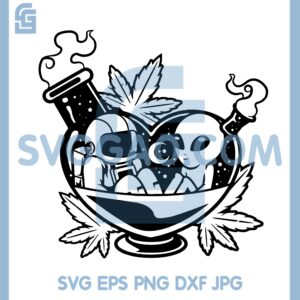 High Astronaut And Alien Svg, Alien In a Cannabis Smoking Bottle Svg, Astronaut Heart Svg