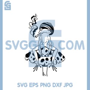 Hippie Frog Smoking Svg, Hippie Frog With Weed On Mushroom Svg