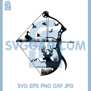 Hunting Bow Half Rack With Deer And Ducks Flying Svg, Deer Hunting Svg, Duck Hunting Svg