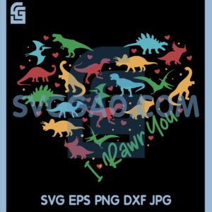 I Rawr You Svg, Kids Valentine’s Day Svg, Dinosaur Heart Svg