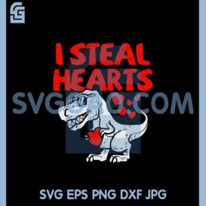 I Steal Hearts Trex Dino Svg, Cute Valentines Svg, Kids Valentines Day Svg