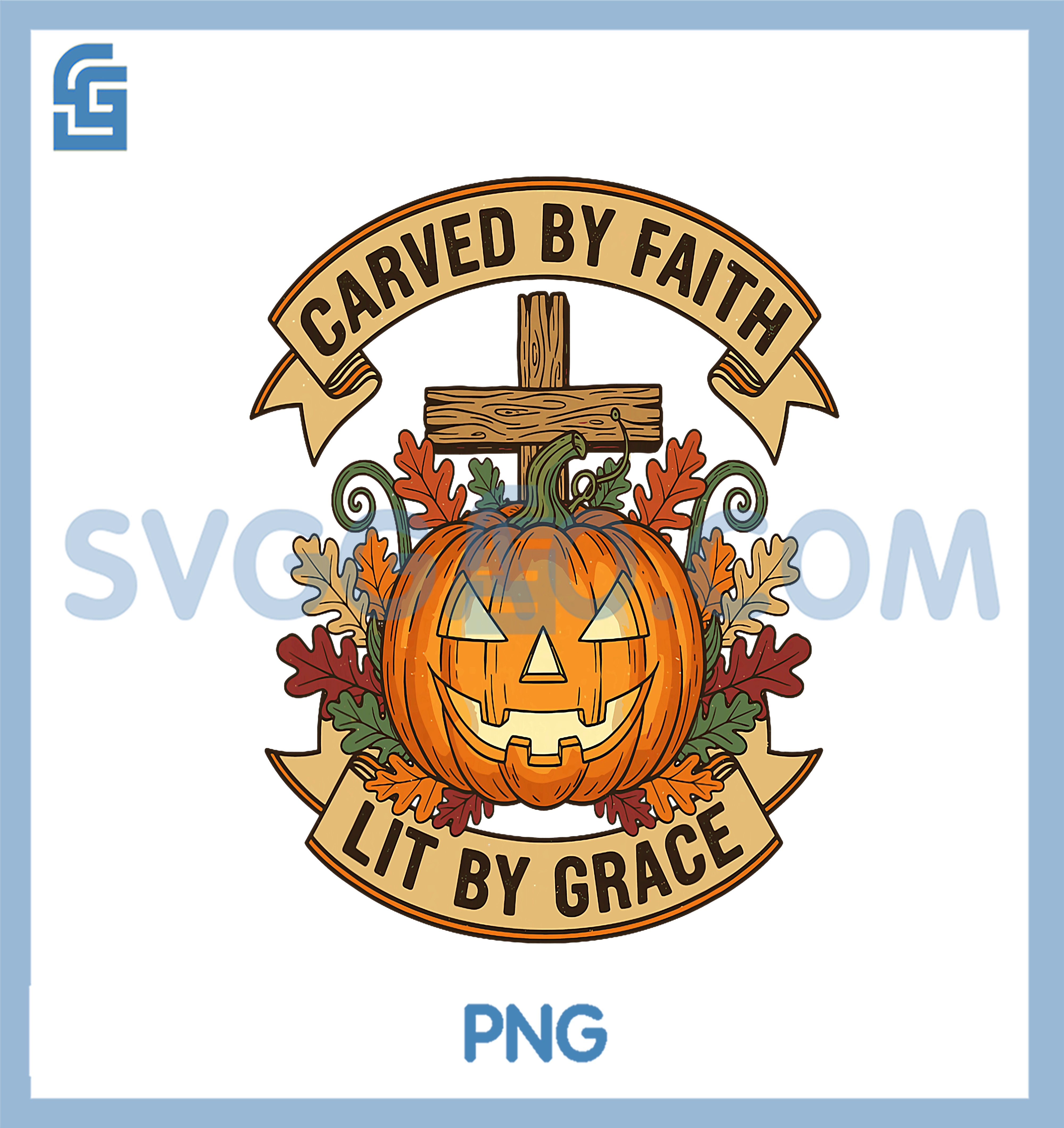 Carved by Faith Lit by Grace Pumpkin Oak Leaves Christian T-Shirt copy Carved by Faith Lit by Grace Pumpkin Oak Leaves Christian PNG