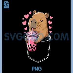 Cute Capybara Drink Bubble Tea Kawaii Capy Lover in Pocket PNG