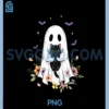 Cute Cat Ghost Flowers Spooky Halloween Vibes Men Women PNG