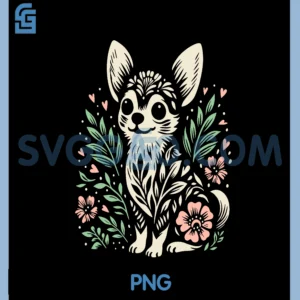 Cute Chihuahua Botanical Cottagecore Floral PNG