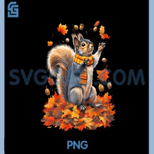 Cute Squirrel With Fall Leaves Autumn Animal Thanks giving PNG