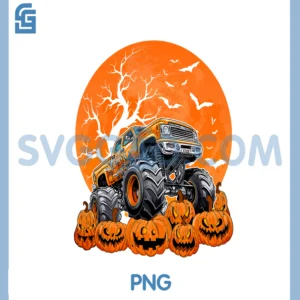 Monster Truck Jack O Lantern Pumpkins & Moon Halloween Kids PNG, Halloween Monster Truck PNG