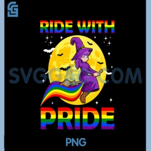 Ride with Pride LGBTQ Gay PNG, Lesbian Witch Halloween PNG