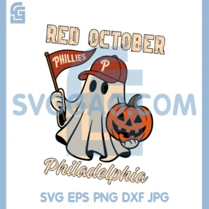 Phillies Halloween Ghost SVG, Red Spooky Baseball SVG