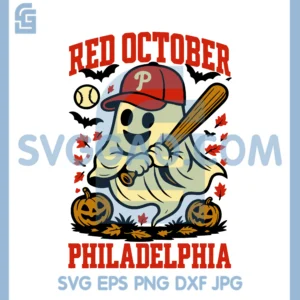 Phillies Red October Ghost SVG, Spooky Baseball Halloween SVG