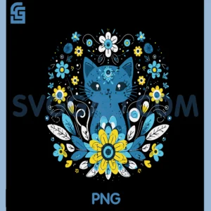 Ukraine Blue PNG, Yellow Cat Flowers Ukrainian PNG