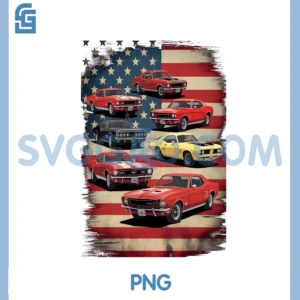 Vintage Classic Muscle PNG, Car Retro American Flag Patriotic PNG