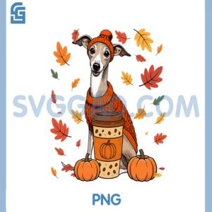 Whippets Wearing Sweater Coffee PNG, Thanksgiving Autumn Owner PNG