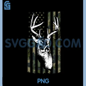 Whitetail Buck Deer Hunting USA PNG, Camouflage American Flag PNG