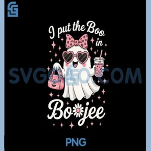 Womens I Put The Boo in Boojee Funny PNG, Ghost Pink Bow Halloween V-Neck PNG