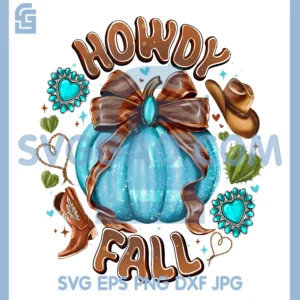 Howdy Fall Western Pumpkin PNG, Coquette Bow Thankgiving PNG