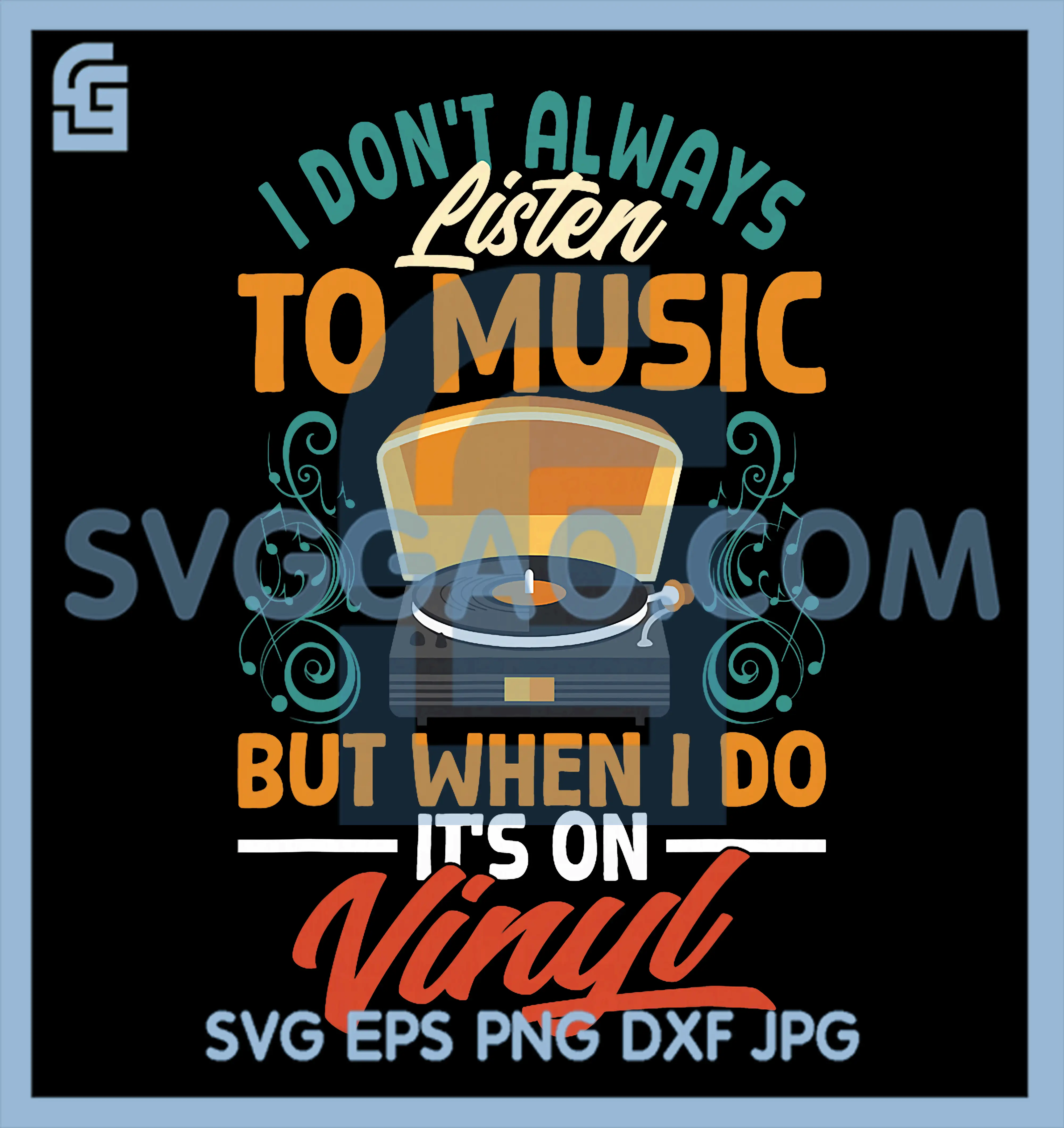 I Listen to Music on Vinyl PNG, Funny Record Lover PNG