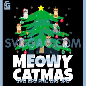 Meowy Catmas Cats Christmas Tree PNG, Merry Christmas Pajamas PNG