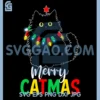 Merry Catmas Black Cats Xmas PNG, Lights Christmas Pajamas PNG