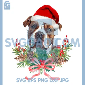Pitbull Dog Santa Hat PNG, Wreath Merry Christmas Pajamas PNG