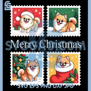 Pomeranian Dog Christmas PNG, Postage Stamps Dog Lovers Holiday PNG