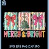 Preppy Coquette Bow PNG, Christmas Tree Merry and Bright Holiday PNG
