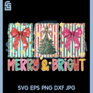Preppy Coquette Bow PNG, Christmas Tree Merry and Bright Holiday PNG