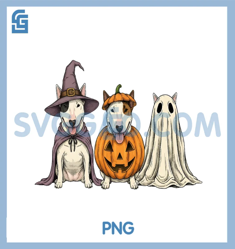 Spooky Ghost Pumpkin Bull Terrier PNG, Halloween Dog Lover PNG