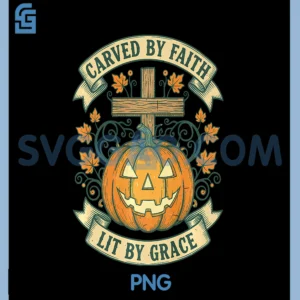 Carved by Faith Lit by Grace PNG, Vintage Pumpkin Cross PNG, Autumn Premium PNG
