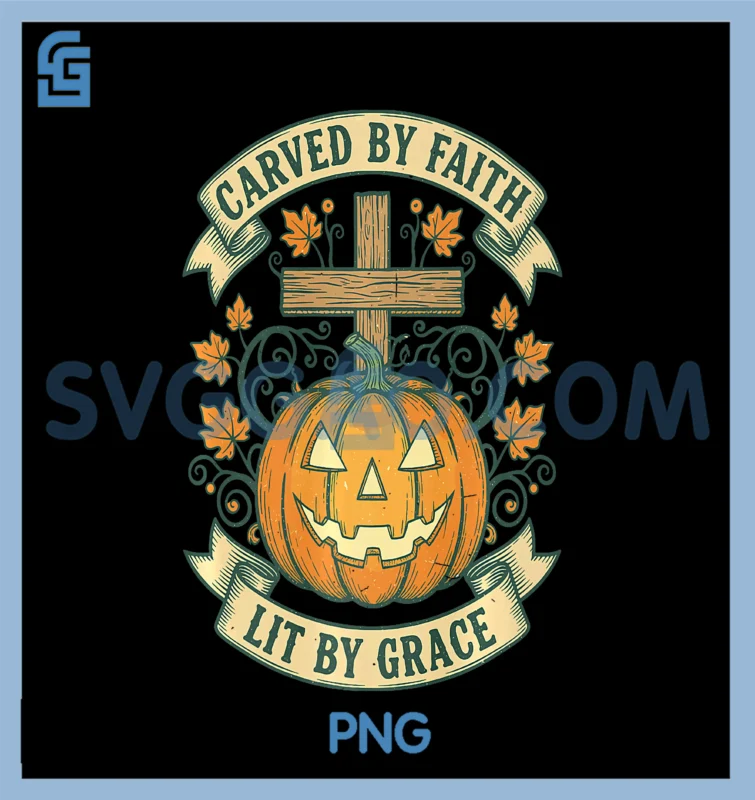 Carved By Faith Lit By Grace PNG, Vintage Pumpkin Cross PNG, Autumn ...