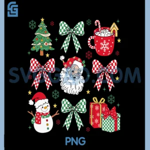 Checkered Christmas Santa PNG, Hot Cocoa Snowman PNG, Coquette Xmas PNG