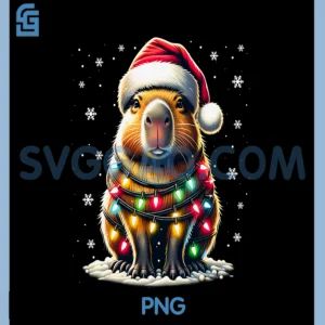 Christmas Capybara PNG, Santa Hat Xmas Lights PNG