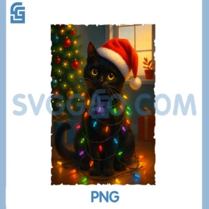 Funny Black Cat & Santa Hat PNG, Christmas Tree Christmas PNG