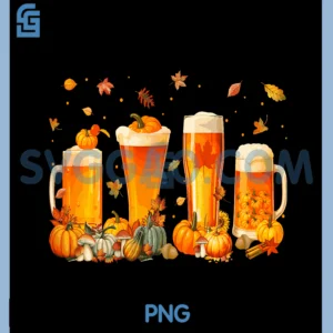 Funny Glasses of Beer Fall PNG, Autumn Leaves Thanksgiving PNG