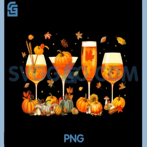 Funny Glasses of Wine Fall PNG, Autumn Leaves Thanksgiving PNG