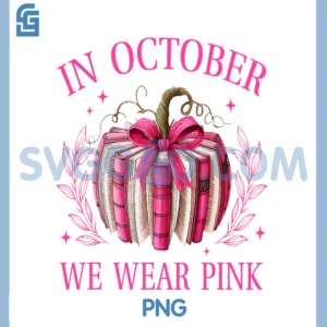 In October We Wear Pink Pumpkin Book PNG, Breast Cancer Awareness PNG