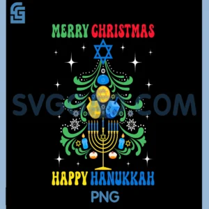 Merry Christmas Happy PNG, Hanukkah Menorah & Dreidel Xmas Tree PNG